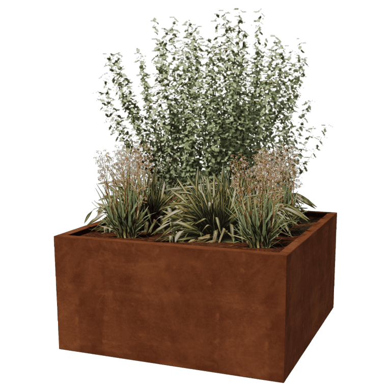 Corten acél hegesztett virágláda Montana 120 x 120 x 60 cm