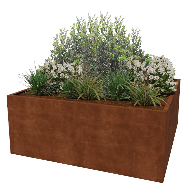 Corten acél hegesztett virágláda Montana 200 x 200 x 80 cm