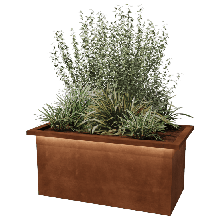 Corten acél hegesztett virágláda Alabama LED-del 100 x 50 x 50 cm