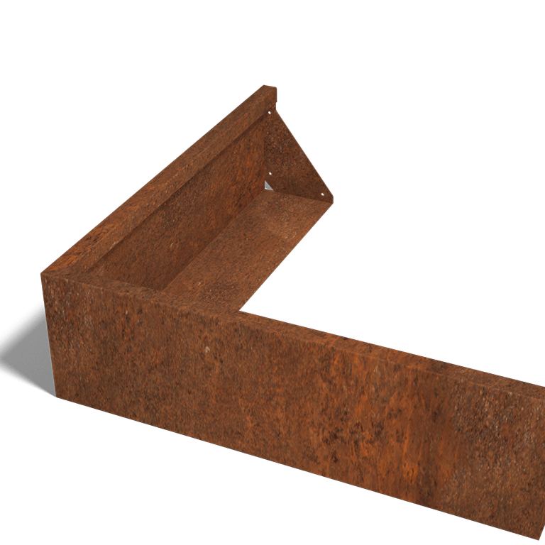 Corten acél támfal külső sarok 100 x 100 cm (magasság 30 cm)