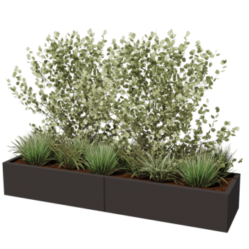 Acél virágláda XXL - Téglalap - 200 x 50 x 80 cm - RAL9005 matt (fekete) - Fenéklemez nélkül