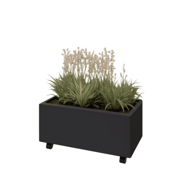 Acél virágláda - Téglalap - 80 x 40 x 30 cm - RAL9005 matt (fekete) - Fenéklemezzel - Kerekekkel