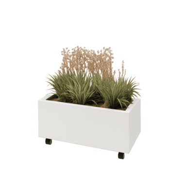 Acél virágláda - Téglalap - 80 x 40 x 30 cm - RAL9010 matt (fehér) - Fenéklemezzel - Kerekekkel