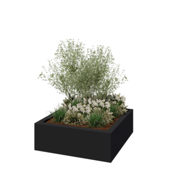 Üvegszálas virágláda - Négyzet - 120 x 120 x 40 cm - RAL7021 matt (fekete szürke) - Alátéttel