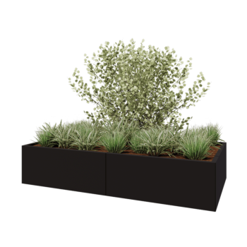 Acél virágláda XXL - Téglalap - 200 x 100 x 40 cm - RAL9005 matt (fekete) - Fenéklemezzel