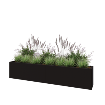 Acél virágláda XXL - Téglalap - 200 x 30 x 40 cm - RAL9005 matt (fekete) - Fenéklemez nélkül