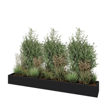 Üvegszálas virágláda - Téglalap alakú - 200 x 30 x 20 cm - RAL7021 matt (fekete szürke) - Alátéttel