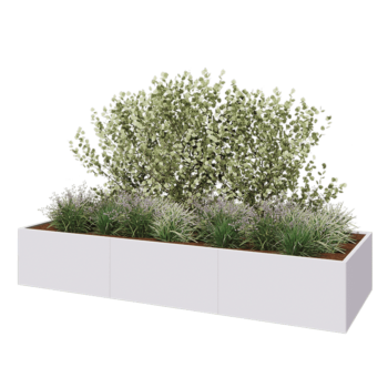 Acél virágláda XXL - Téglalap - 360 x 120 x 60 cm - RAL9010 matt (fehér) - Fenéklemez nélkül