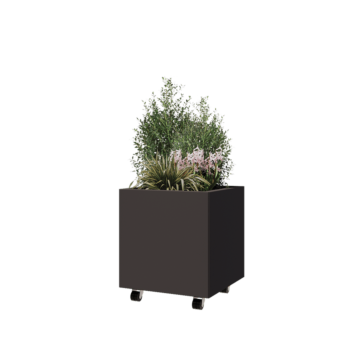 Acél virágláda - Négyzet - 50 x 50 x 50 cm - Más RAL szín - Fenéklemezzel - Kerekekkel