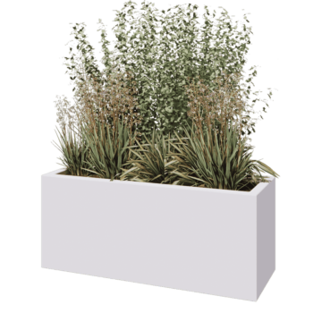 Üvegszálas virágláda - Téglalap alakú - 120 x 40 x 50 cm - RAL9010 matt (fehér) - Alátéttel