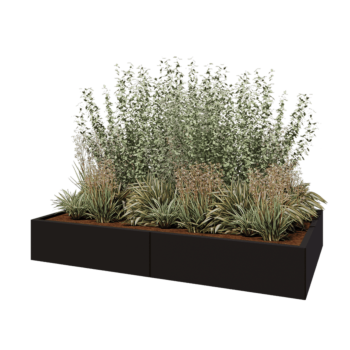 Acél virágláda XXL - Téglalap - 200 x 120 x 30 cm - RAL9005 matt (fekete) - Fenéklemez nélkül