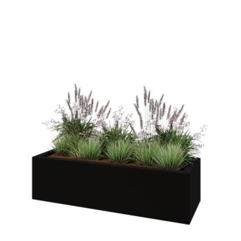 Üvegszálas virágláda - Téglalap alakú - 150 x 50 x 40 cm - RAL9005 matt (fekete) - Alátéttel