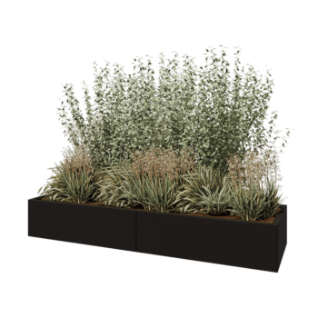 Acél virágláda XXL - Téglalap - 200 x 60 x 30 cm - RAL9005 matt (fekete) - Fenéklemez nélkül