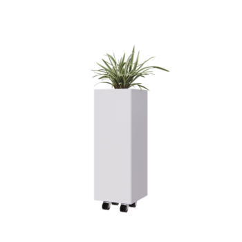 Acél virágláda - Négyzet - 30 x 30 x 80 cm - RAL9010 matt (fehér) - Fenéklemezzel - Kerekekkel