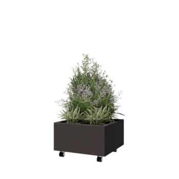 Acél virágláda - Négyzet - 60 x 60 x 30 cm - Más RAL szín - Fenéklemezzel - Kerekekkel