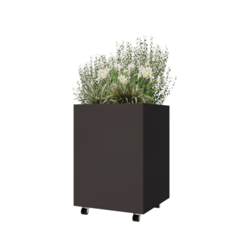 Acél virágláda - Négyzet - 60 x 60 x 80 cm - Más RAL szín - Fenéklemezzel - Kerekekkel