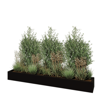 Üvegszálas virágláda - Téglalap alakú - 200 x 30 x 20 cm - RAL9005 matt (fekete) - Alátéttel