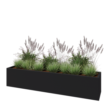 Üvegszálas virágláda - Téglalap alakú - 200 x 40 x 40 cm - RAL7021 matt (fekete szürke) - Alátéttel