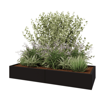 Acél virágláda XXL - Téglalap - 200 x 80 x 30 cm - RAL9005 matt (fekete) - Fenéklemezzel