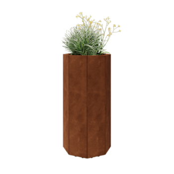 Corten acél virágláda - Nyolcszög - 48,3 x 48,3 x 100 cm - Fenéklemezzel - Lábakkal