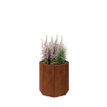 Corten acél virágláda - Nyolcszög - 48,3 x 48,3 x 50 cm - Fenéklemezzel - Lábakkal