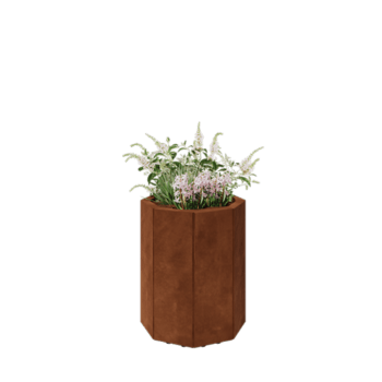 Corten acél virágláda - Nyolcszög - 48,3 x 48,3 x 60 cm - Fenéklemezzel - Lábakkal