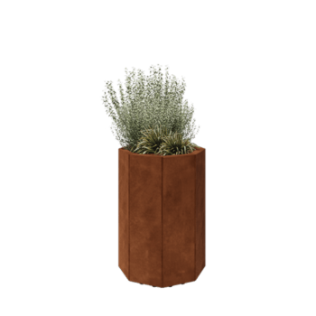 Corten acél virágláda - Nyolcszög - 48,3 x 48,3 x 70 cm - Fenéklemezzel - Lábakkal