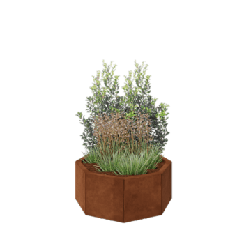 Corten acél virágláda - Nyolcszög - 72,4 x 72,4 x 30 cm - Fenéklemezzel - Lábakkal