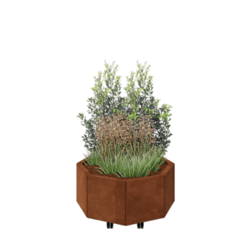 Corten acél virágláda - Nyolcszög - 72,4 x 72,4 x 30 cm - Fenéklemezzel - Kerekekkel