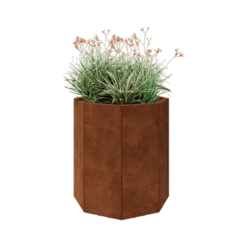 Corten acél virágláda - Nyolcszög - 72,4 x 72,4 x 80 cm - Fenéklemezzel - Lábakkal