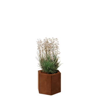 Corten acél virágláda - Hatszög - 39,3 x 34,6 x 30 cm - Fenéklemezzel