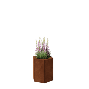 Corten acél virágláda - Hatszög - 39,3 x 34,6 x 40 cm - Fenéklemezzel