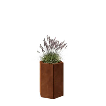Corten acél virágláda - Hatszög - 39,3 x 34,6 x 50 cm - Fenéklemezzel