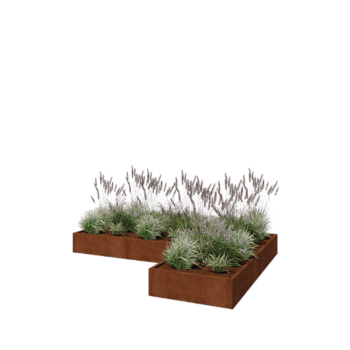 Corten acél virágláda - L-alak - 300 x 200 x 30 cm - Fenéklemezzel