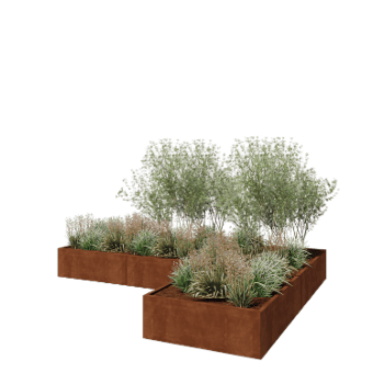 Corten acél virágláda - L-alak - 360 x 240 x 40 cm - Fenéklemez nélkül