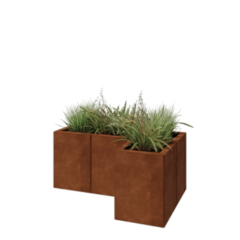 Corten acél virágláda - L-alak - 90 x 60 x 40 cm - Fenéklemezzel