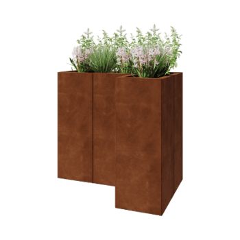 Corten acél virágláda - L-alak - 90 x 60 x 80 cm - Fenéklemezzel