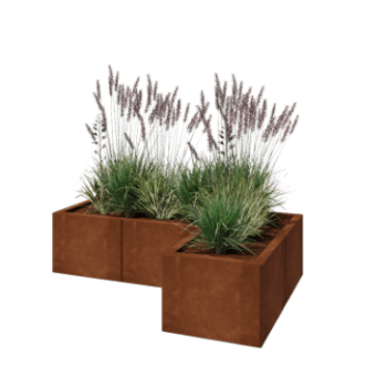 Corten acél virágláda - L-alak - 120 x 80 x 30 cm - Fenéklemezzel
