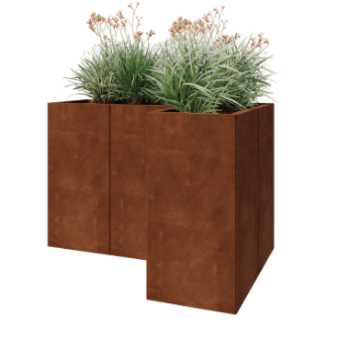 Corten acél virágláda - L-alak - 120 x 80 x 80 cm - Fenéklemezzel