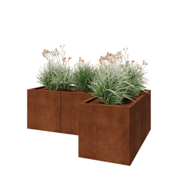 Corten acél virágláda - L-alak - 150 x 100 x 50 cm - Fenéklemezzel