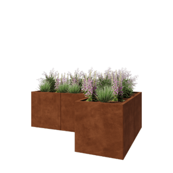 Corten acél virágláda - L-alak - 180 x 120 x 60 cm - Fenéklemezzel