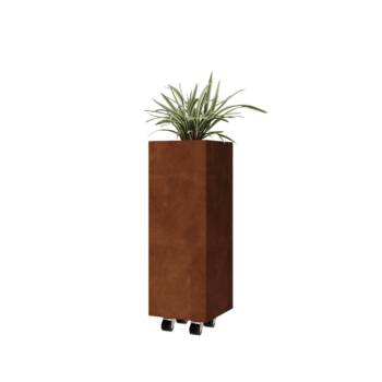 Corten acél virágláda - Négyzet - 30 x 30 x 80 cm - Fenéklemezzel - Kerekekkel