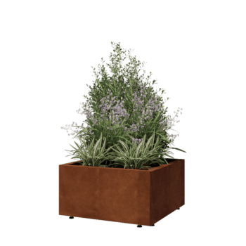 Corten acél virágláda - Négyzet - 60 x 60 x 30 cm - Fenéklemezzel - Lábakkal