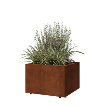 Corten acél virágláda - Négyzet - 60 x 60 x 40 cm - Fenéklemezzel - Lábakkal