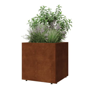 Corten acél virágláda - Négyzet - 60 x 60 x 60 cm - Fenéklemezzel - Lábakkal