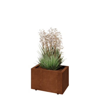 Corten acél virágláda - Téglalap - 50 x 30 x 30 cm - Fenéklemezzel - Lábakkal