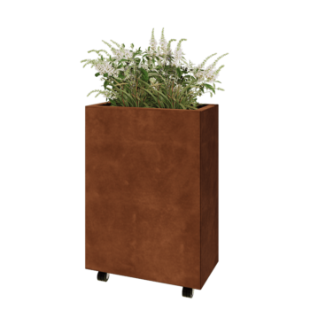 Corten acél virágláda - Téglalap - 60 x 30 x 80 cm - Fenéklemezzel - Kerekekkel