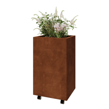 Corten acél virágláda - Téglalap - 50 x 40 x 80 cm - Fenéklemezzel - Kerekekkel