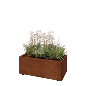 Corten acél virágláda - Téglalap - 80 x 40 x 30 cm - Fenéklemezzel - Lábakkal