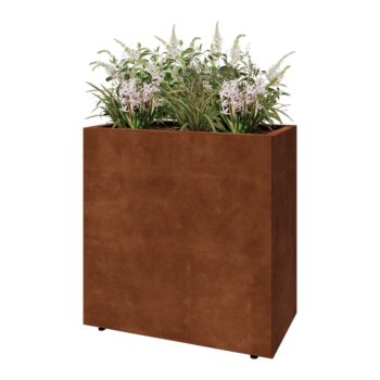 Corten acél virágláda - Téglalap - 80 x 40 x 80 cm - Fenéklemezzel - Lábakkal